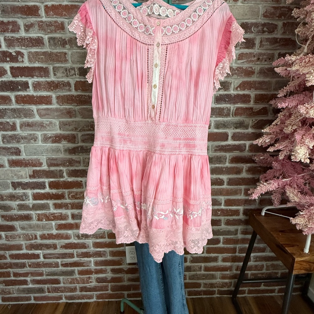 LoveShackFancy Pink Lace Trim Dress